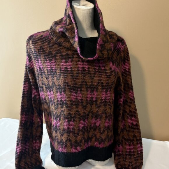 Beautiful designer sweater VERONICA BEARD brown black fucshia wool blend L - Picture 1 of 4